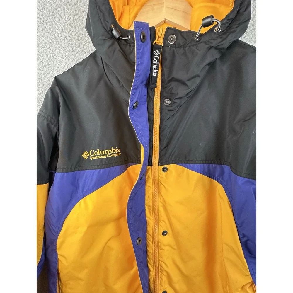 VTG Columbia Hooded Jacket Womens Medium Yellow Blue Black Full Zip Winter Ski